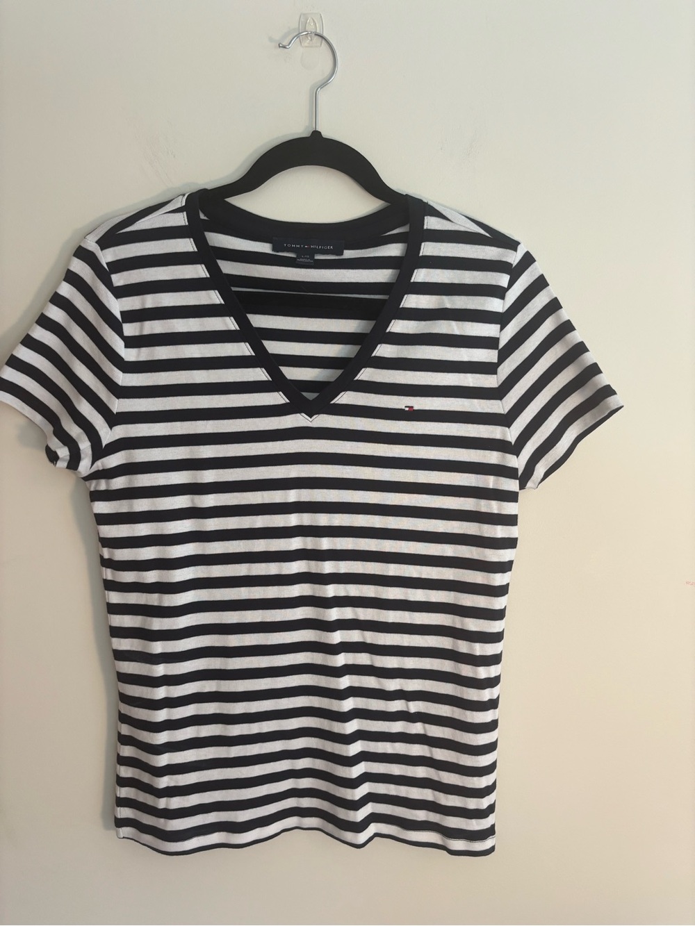Tommy Hilfiger Women’s Black & White Striped V-Neck Tee